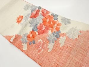 手織り真綿紬花々模様織出し名古屋帯